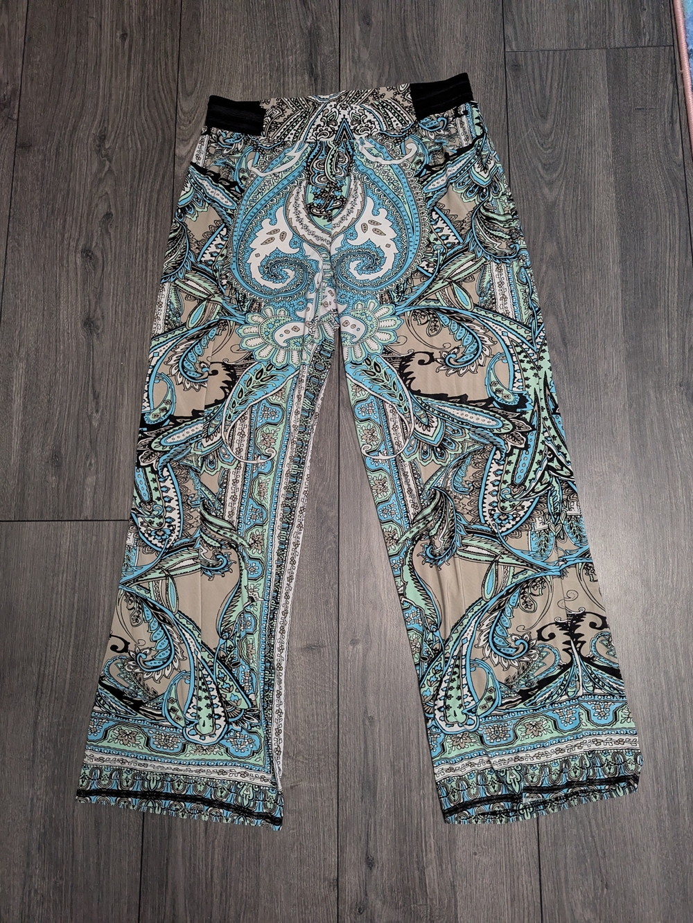 INC International Concepts Aqua & Beige Paisley Wide-Leg Pants